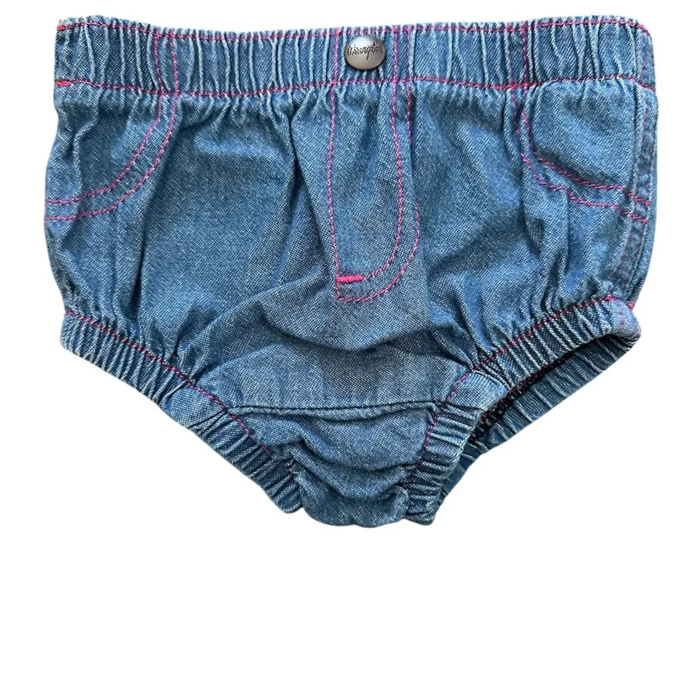 Wrangler Blue Denim Diaper Cover with Pink Stitching Size 3m - Picture 1 of 4